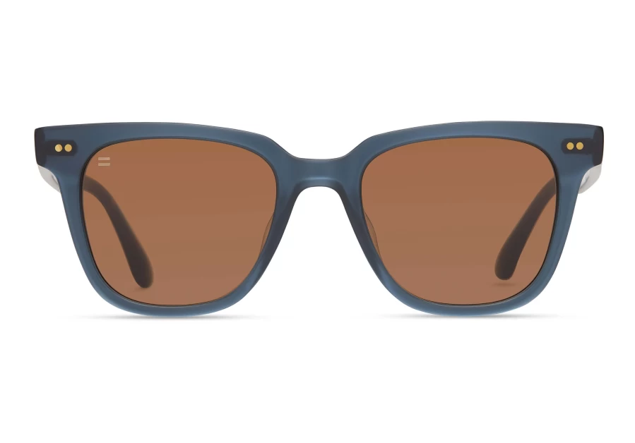TOMS Memphis 301 Handcrafted Sunglasses - Black Teal Satin Crystal & Solid Brown Frame