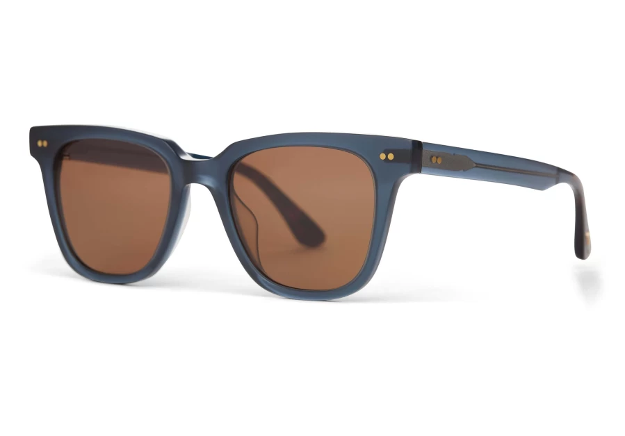 TOMS Memphis 301 Handcrafted Sunglasses - Black Teal Satin Crystal & Solid Brown Frame
