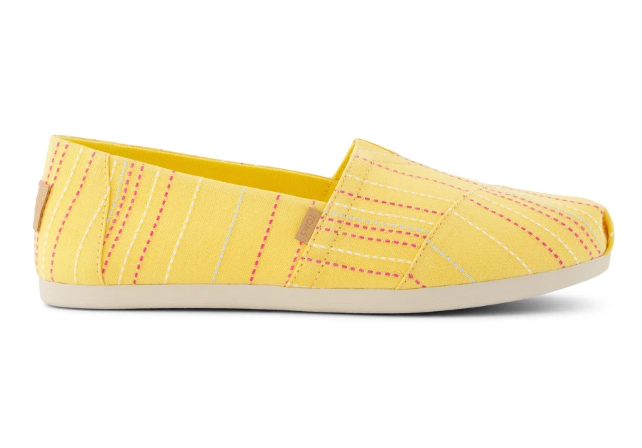 TOMS Alpargata Stripes Yellow Stitched Comfortable Slip-On Shoes