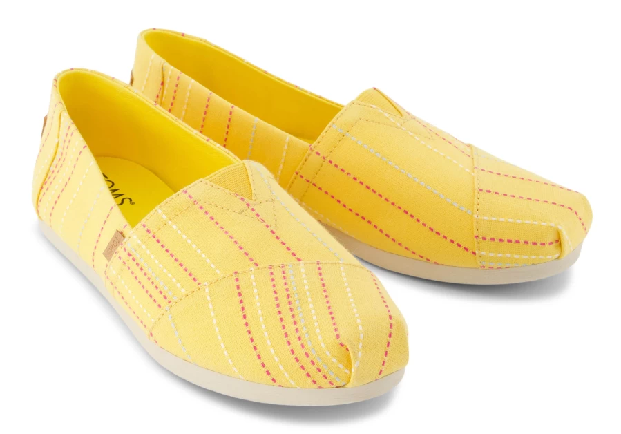TOMS Alpargata Stripes Yellow Stitched Comfortable Slip-On Shoes