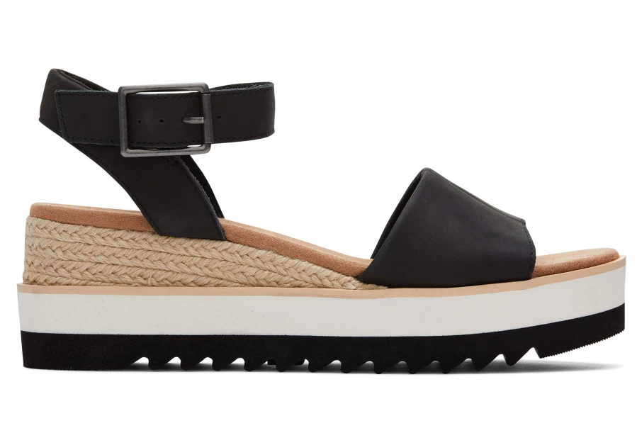 TOMS Diana Wedge Sandal in Black Leather | Comfortable Women's Wedge Heel Sandals