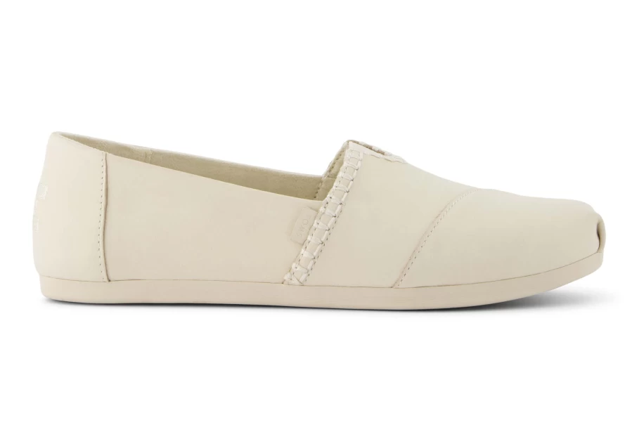 TOMS Leather Fog Alpargata Shoes - Cream Leather Slip-On Espadrilles