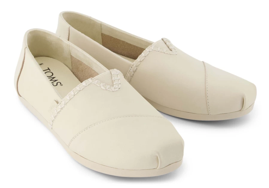 TOMS Leather Fog Alpargata Shoes - Cream Leather Slip-On Espadrilles