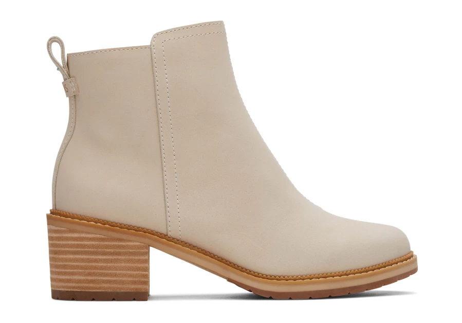 TOMS Marina Beige Leather Heeled Boots for Women - Comfortable & Stylish Ankle Booties