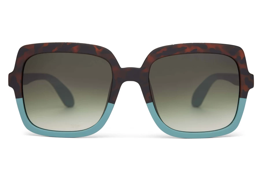 TOMS Athena Tortoise Sunglasses – Matte Blonde Tort Sage Steel Fade-Green Grey Traveler Shades