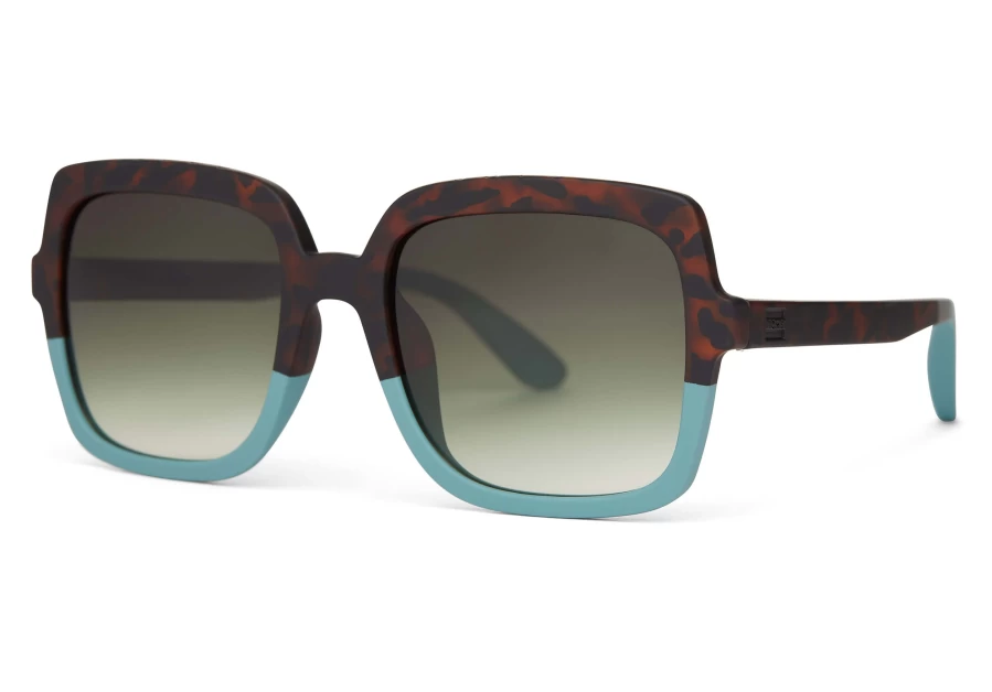 TOMS Athena Tortoise Sunglasses – Matte Blonde Tort Sage Steel Fade-Green Grey Traveler Shades