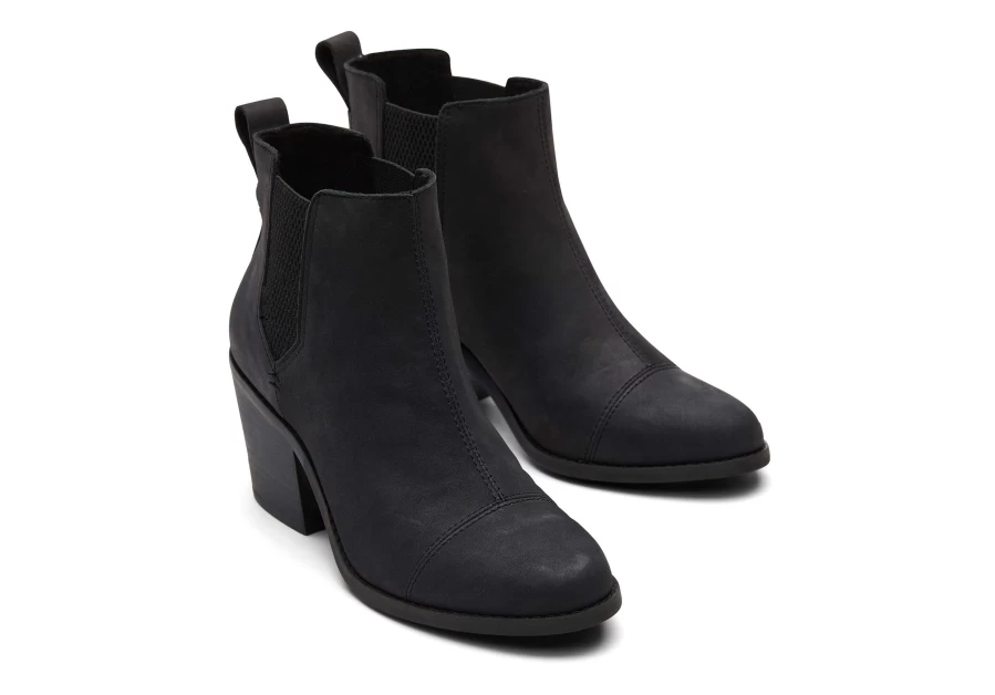 TOMS Everly Black Nubuck Heeled Boots for Women