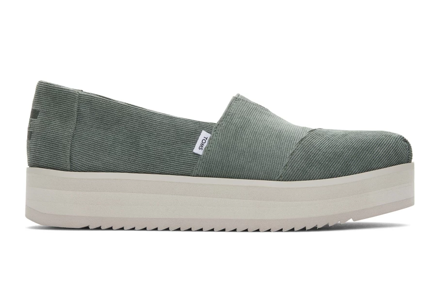 TOMS Alpargata Midform Espadrille in Corduroy Bonsai Green | Comfortable Casual Shoes