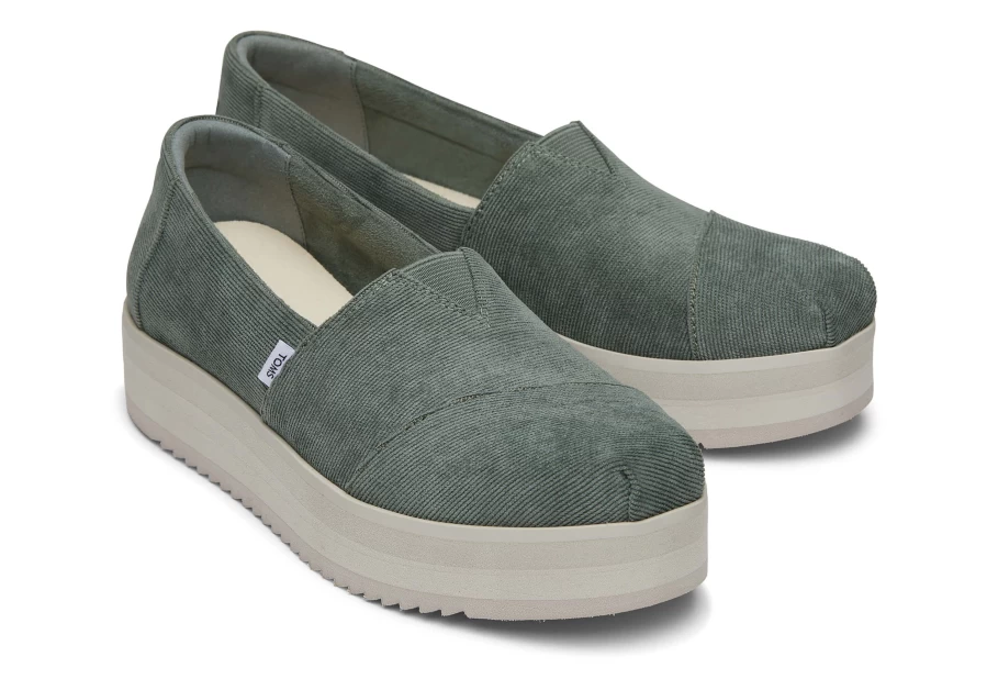 TOMS Alpargata Midform Espadrille in Corduroy Bonsai Green | Comfortable Casual Shoes