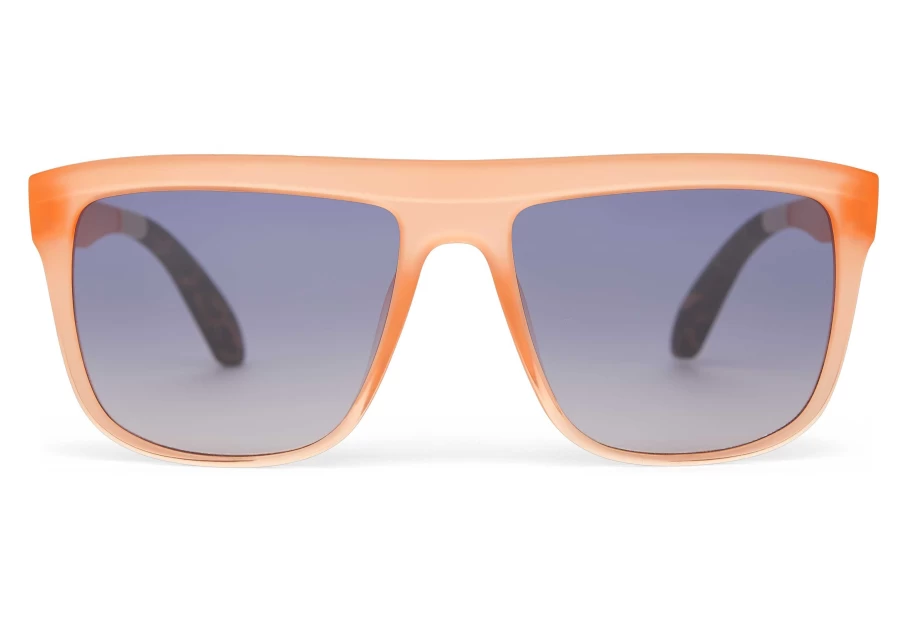 TOMS Jett Peach Traveler Sunglasses - Matte/Shiny Peach Crystal Fade & Blue Gradient Polarized Aviator Style