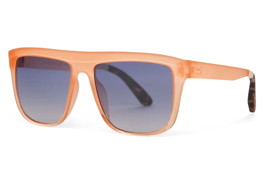 TOMS Jett Peach Traveler Sunglasses - Matte/Shiny Peach Crystal Fade & Blue Gradient Polarized Aviator Style