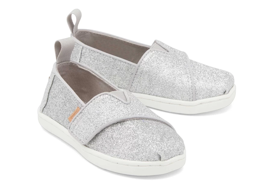TOMS Alpargata Silver Iridescent Glitter Toddler Shoes for Girls and Boys