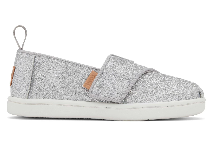 TOMS Alpargata Silver Iridescent Glitter Toddler Shoes for Girls and Boys