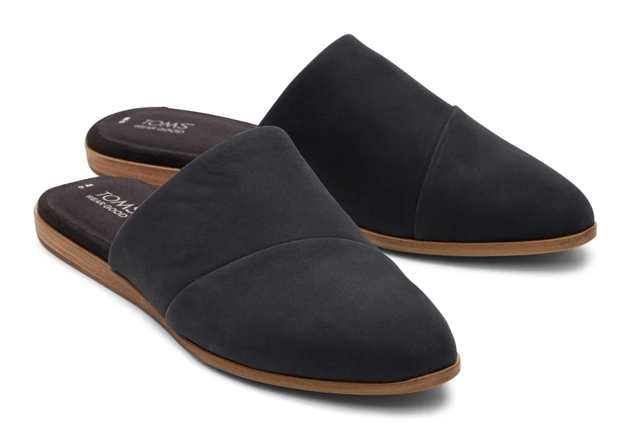 TOMS Black Jade Leather Slip-On Flat Shoes for Women