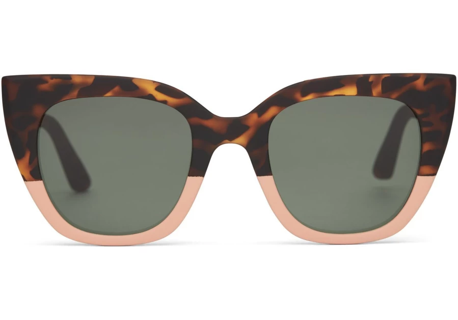 TOMS Matte Blonde Tortoise Sunglasses with Glass Bottle Green Lenses - Sydney Coral Fade Traveler Style