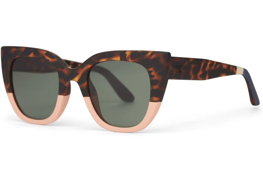 TOMS Matte Blonde Tortoise Sunglasses with Glass Bottle Green Lenses - Sydney Coral Fade Traveler Style