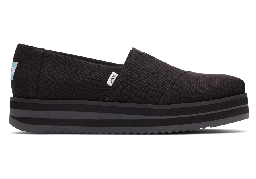 TOMS Black Alpargata Midform Espadrille Shoes for Women