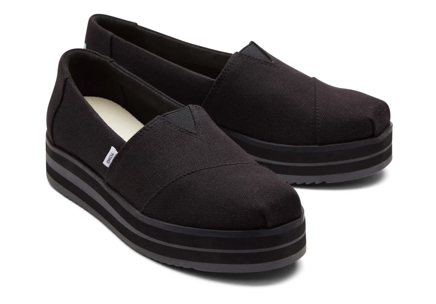 TOMS Black Alpargata Midform Espadrille Shoes for Women
