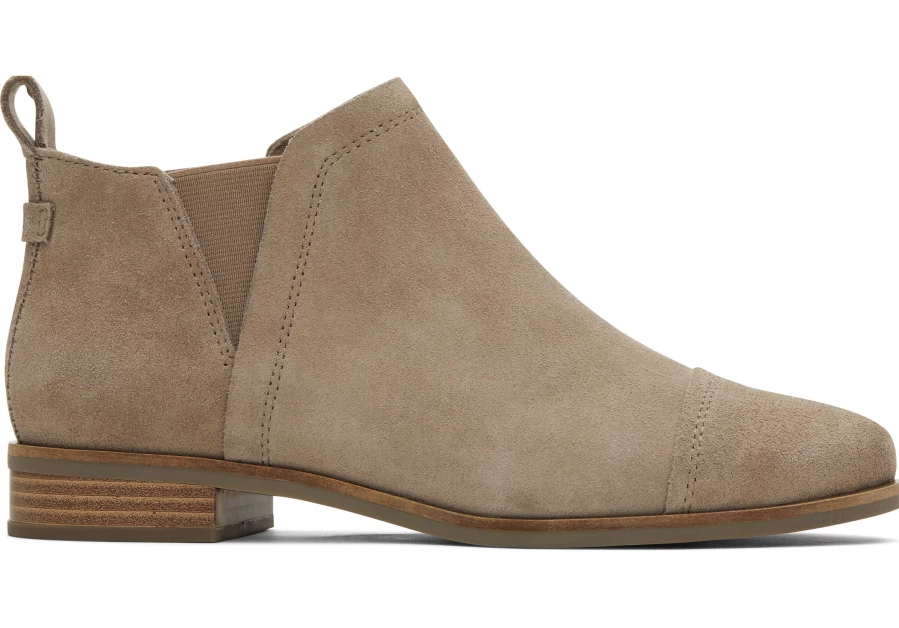 TOMS Desert Taupe Grey Suede Ankle Boots for Women - Reese Taupe Casual Booties