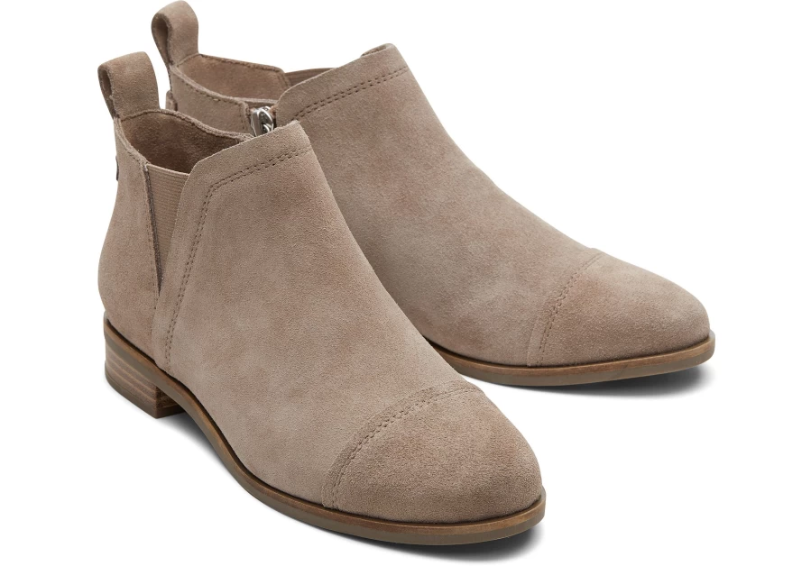 TOMS Desert Taupe Grey Suede Ankle Boots for Women - Reese Taupe Casual Booties