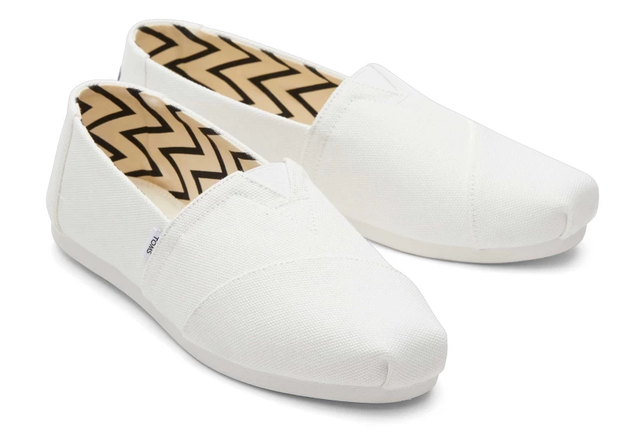 TOMS White Alpargata Shoes - Recycled Cotton Canvas Eco-Friendly Slip-Ons