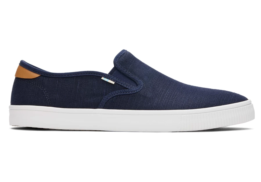 TOMS Baja Heritage Canvas Slip-On Sneakers in Navy | Comfortable Boat Shoes for Men and Women