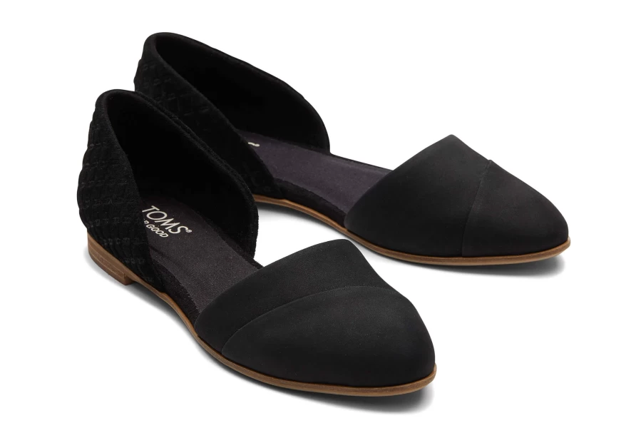 TOMS Black Leather Waffle Jutti D'Orsay Flat Shoes
