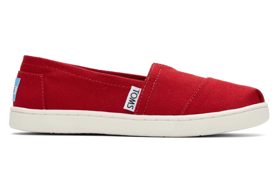 TOMS Youth Alpargata Canvas Slip-On Shoes for Kids - Comfortable Red Casual Footwear