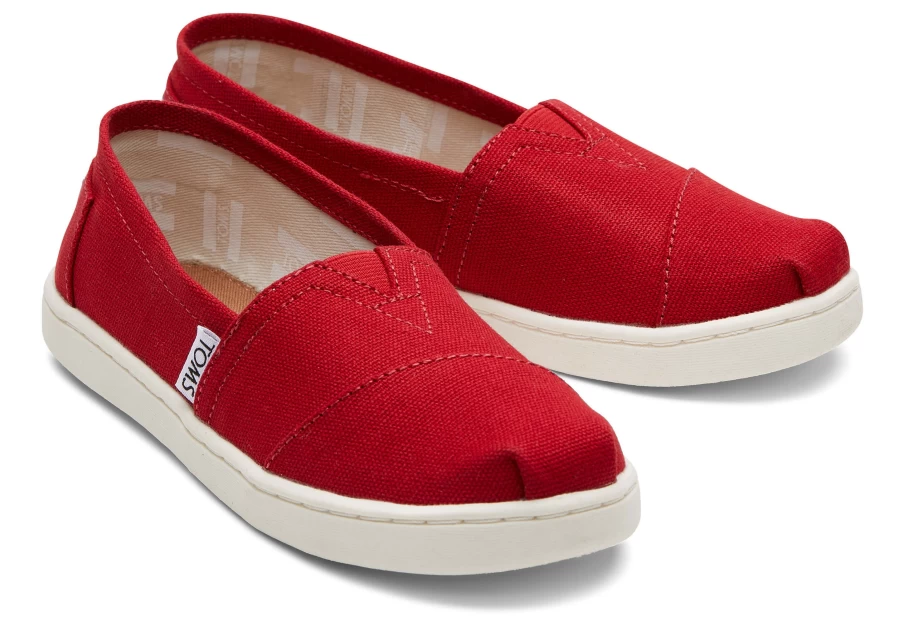 TOMS Youth Alpargata Canvas Slip-On Shoes for Kids - Comfortable Red Casual Footwear