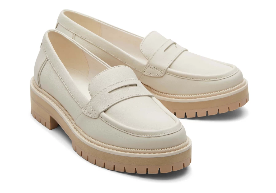 TOMS Beige Leather Loafer - Light Sand Cara Slip-On Comfort Shoes for Men & Women