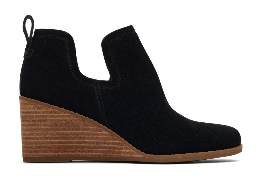 TOMS Kallie Black Suede Wide Width Wedge Boots for Women
