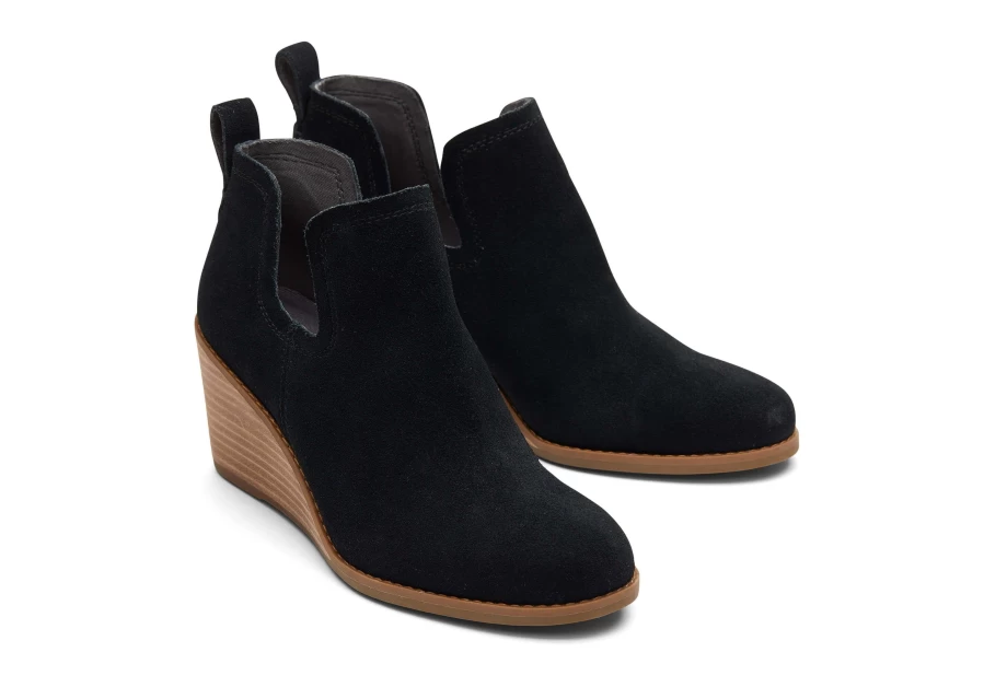 TOMS Kallie Black Suede Wide Width Wedge Boots for Women