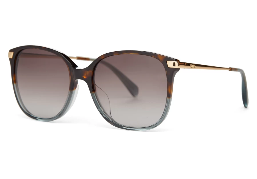TOMS Handcrafted Tortoise Ocean Grey Fade to Gold Sunglasses with Dark Grey Gradient Lenses