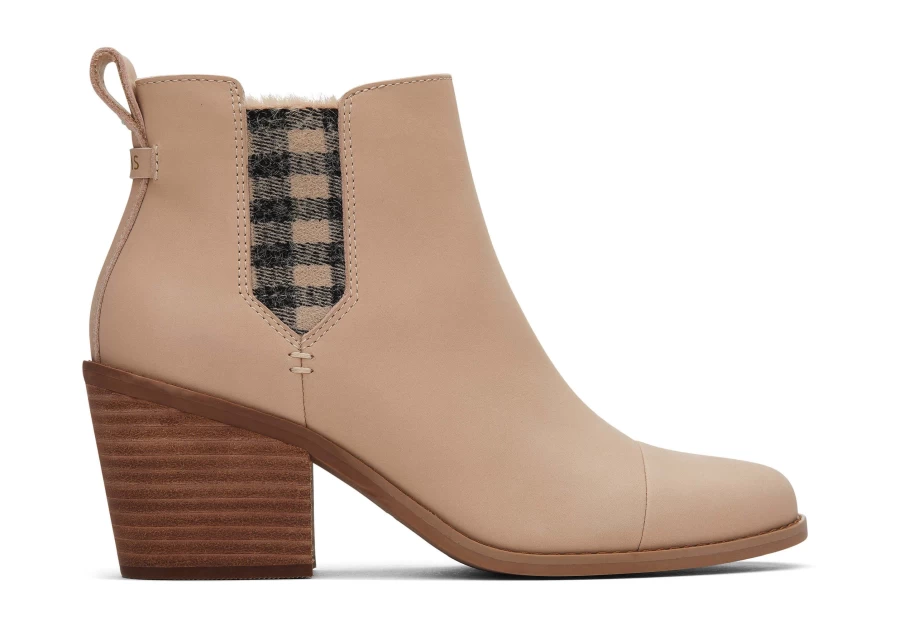 TOMS Sand Everly Leather Plaid Heeled Boots for Women