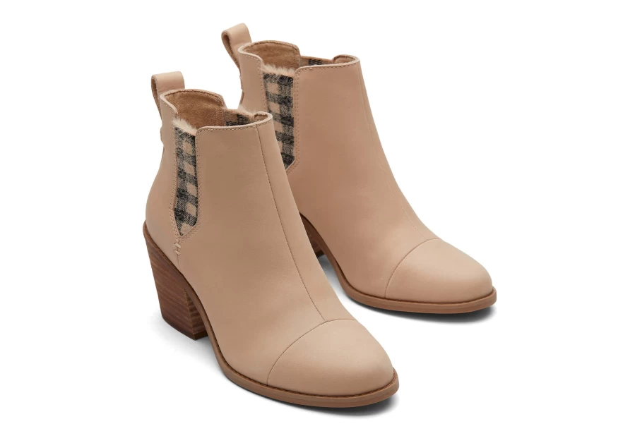 TOMS Sand Everly Leather Plaid Heeled Boots for Women