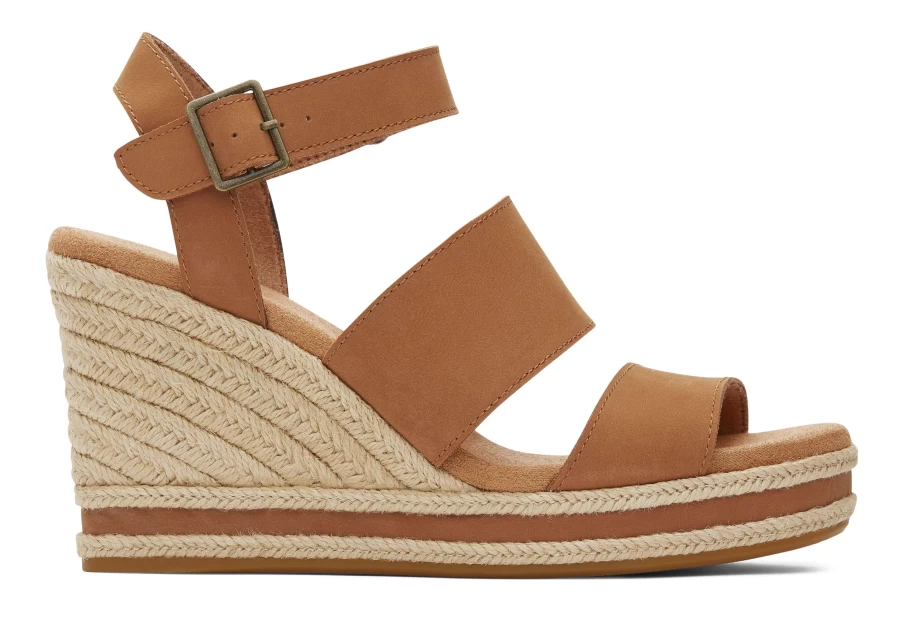 TOMS Madelyn Tan Leather Wedge Sandal - Comfortable Leather Tan Women's Shoes