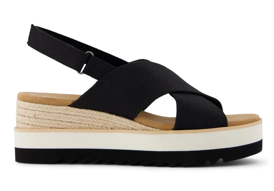 TOMS Diana Crossover Wedge Sandal - Black Women's Comfortable Wedge Heel Sandals
