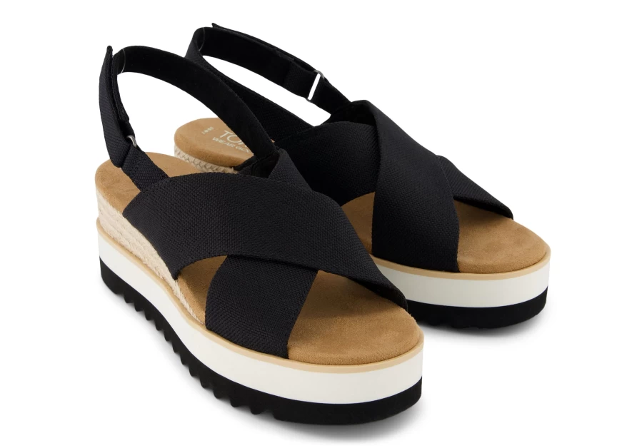 TOMS Diana Crossover Wedge Sandal - Black Women's Comfortable Wedge Heel Sandals
