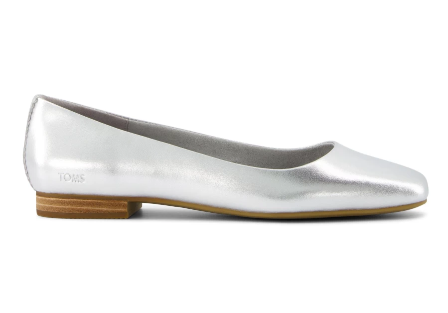 TOMS Briella Leather Metallic Silver Women's Shoes