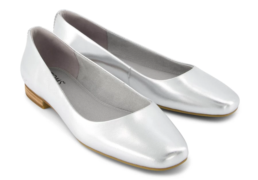 TOMS Briella Leather Metallic Silver Women's Shoes