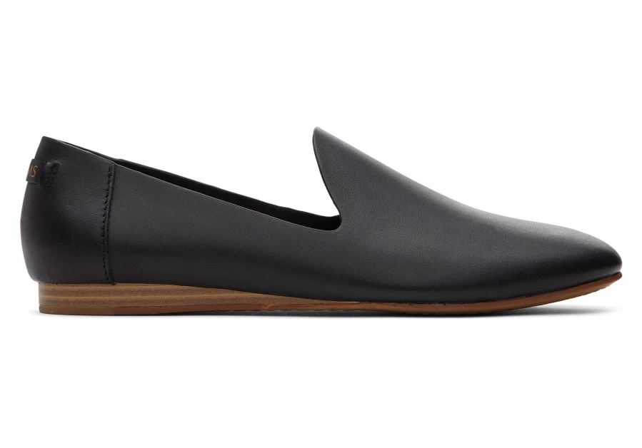 TOMS Black Darcy Leather Flat Shoes for Women - Comfortable & Stylish Slip-Ons