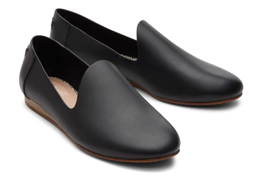 TOMS Black Darcy Leather Flat Shoes for Women - Comfortable & Stylish Slip-Ons