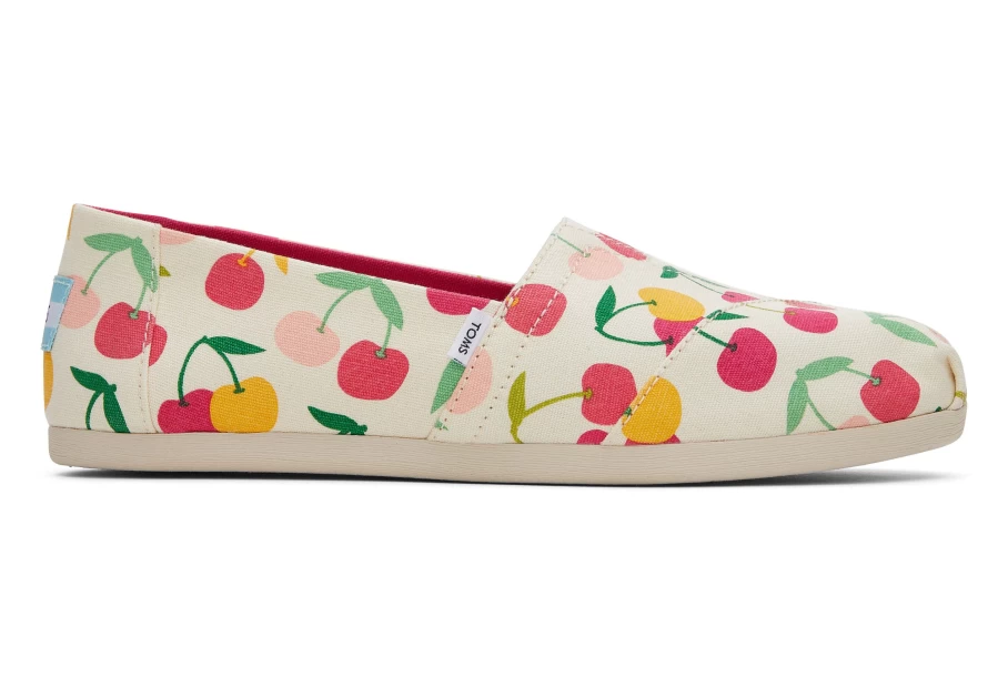 TOMS Women's Alpargata Slip-On Espadrille Shoes with Cherry Print - Comfortable Casual Flats
