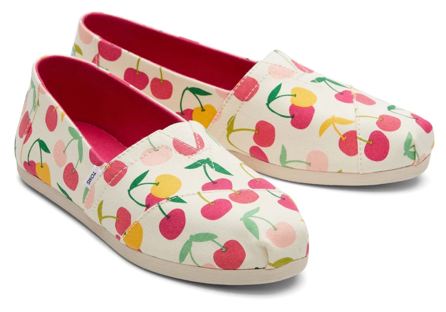 TOMS Women's Alpargata Slip-On Espadrille Shoes with Cherry Print - Comfortable Casual Flats