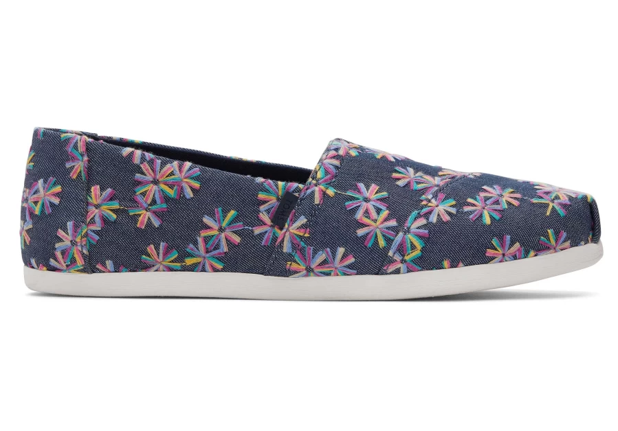 TOMS Women's Alpargata Navy Embroidered Floral Slip-On Espadrille Shoes