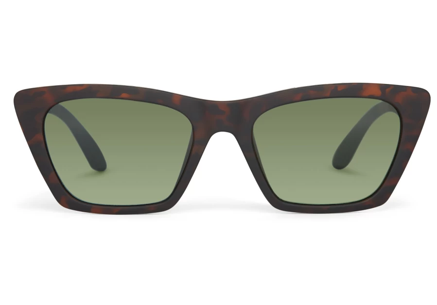 TOMS Matte Blonde Tortoise Traveler Sunglasses with Bottle Green Lenses