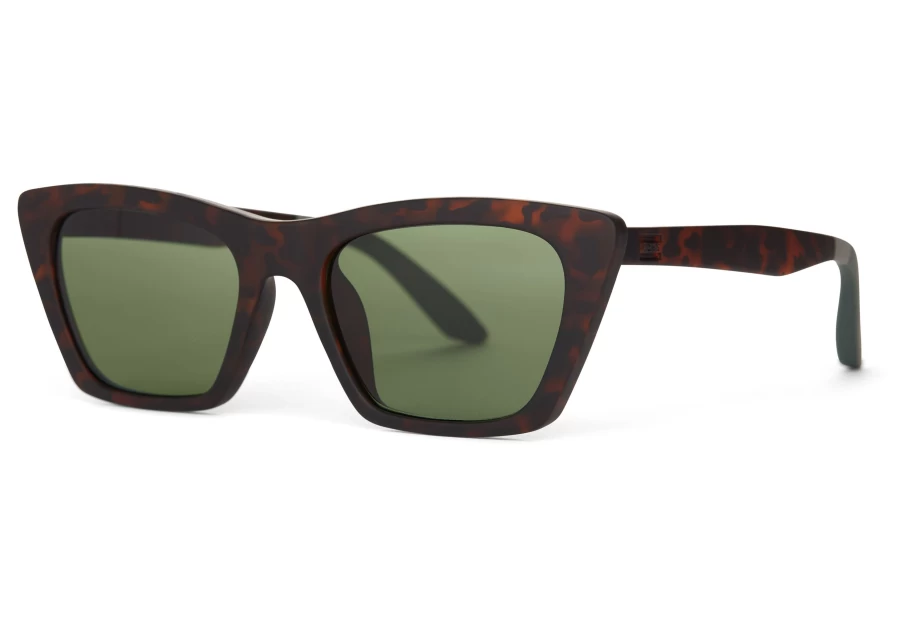 TOMS Matte Blonde Tortoise Traveler Sunglasses with Bottle Green Lenses