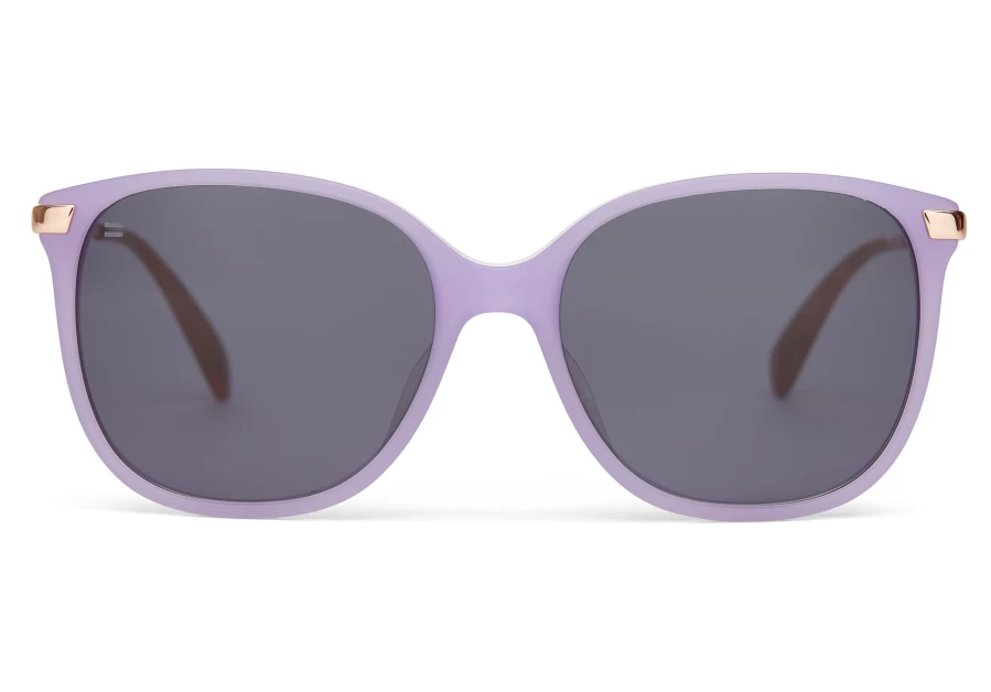 TOMS Matte Lavender Crystal Rose Gold Dark Grey Handcrafted Sunglasses | Sandela 201 Style