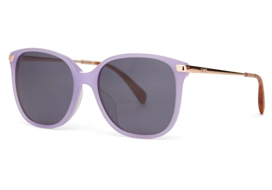 TOMS Matte Lavender Crystal Rose Gold Dark Grey Handcrafted Sunglasses | Sandela 201 Style