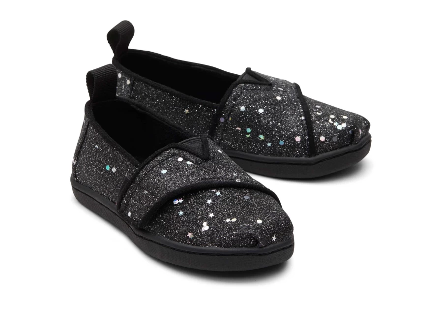 TOMS Alpargata Cosmic Black Glitter Toddler Shoes for Girls and Boys